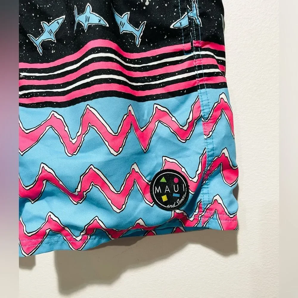 Since Maui swimming trunk novelty sharks waves pockets summer beach men’…